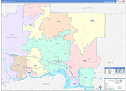 Johnson County Wall Map Color Cast Style