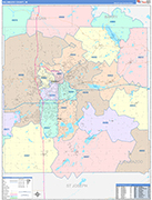 Kalamazoo County Wall Map Color Cast Style