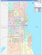 Milwaukee Wall Map Color Cast Style