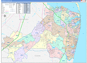 Monmouth County Wall Map Color Cast Style