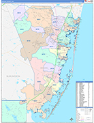 Ocean County Wall Map Color Cast Style
