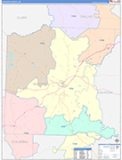 Ouachita County Wall Map Color Cast Style