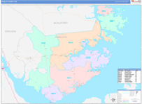Pamlico County Wall Map Color Cast Style