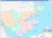 Pamlico County Wall Map Color Cast Style