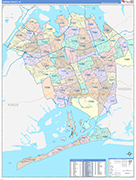 Queens Wall Map Color Cast Style