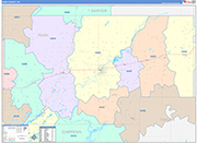 Rusk County Wall Map Color Cast Style