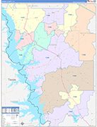 Sabine County Wall Map Color Cast Style
