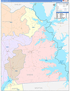 Sabine County Wall Map Color Cast Style