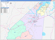 Suffolk County Wall Map Color Cast Style