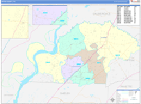 Tipton County Wall Map Color Cast Style