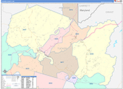 Tucker County Wall Map Color Cast Style