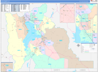 Utah County Wall Map Color Cast Style