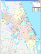 Volusia County Wall Map Color Cast Style