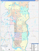 Washington County Wall Map Color Cast Style