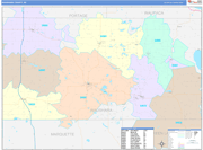 Waushara County Wall Map Color Cast Style