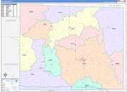 Wayne County Wall Map Color Cast Style