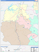 Whitley County Wall Map Color Cast Style