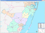 Worcester County Wall Map Color Cast Style