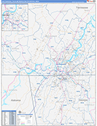 Chattanooga Metro Area Wall Map Color Cast Style