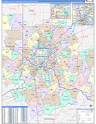 Cincinnati Metro Area Wall Map Color Cast Style
