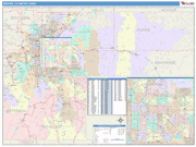 Denver Metro Area Wall Map Color Cast Style
