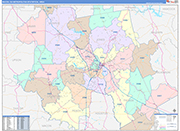 Macon Metro Area Wall Map Color Cast Style