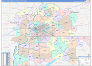 Memphis Metro Area Wall Map Color Cast Style
