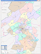 Roanoke Metro Area Wall Map Color Cast Style