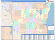 Wisconsin Southern State Sectional Map Color Cast Style
