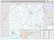 Alabama Southern State Sectional Wall Map Premium Style
