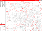 Aurora  Wall Map Red Line Style