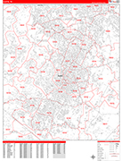 Austin  Wall Map Red Line Style