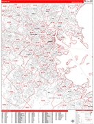 Boston  Wall Map Red Line Style