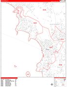Burlington  Wall Map Red Line Style
