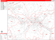 Charleston  Wall Map Red Line Style