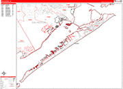 Galveston  Wall Map Red Line Style