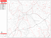 Greenville  Wall Map Red Line Style
