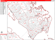 Hampton Wall Map Red Line Style
