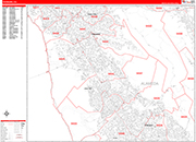 Hayward  Wall Map Red Line Style