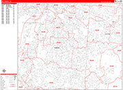 Kettering  Wall Map Red Line Style