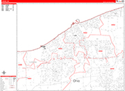 Lorain  Wall Map Red Line Style