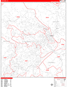 Lynchburg Wall Map Red Line Style