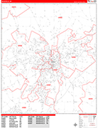 Mansfield  Wall Map Red Line Style