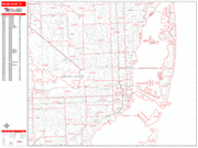 Miami  Wall Map Red Line Style