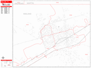 Midland  Wall Map Red Line Style