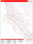 Oakland  Wall Map Red Line Style