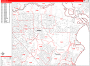 Pasadena  Wall Map Red Line Style