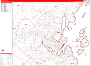 Portland  Wall Map Red Line Style
