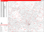 Raleigh  Wall Map Red Line Style