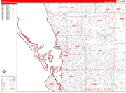 Sarasota  Wall Map Red Line Style
